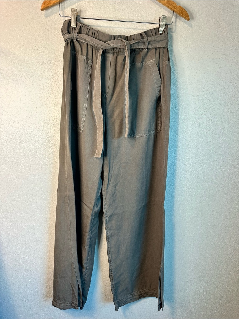 NWT NIC+ZOE Flint Gray Tencel Belted Wide Leg Utility Pants